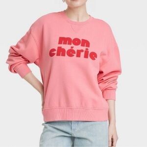 NWT Universal Thread Pink Mon Cherie Graphic Sweatshirt Medium Oversized French